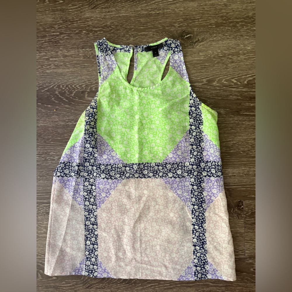 J. Crew 100% Silk Floral Colorblock Racerback Tank Top - Size 4